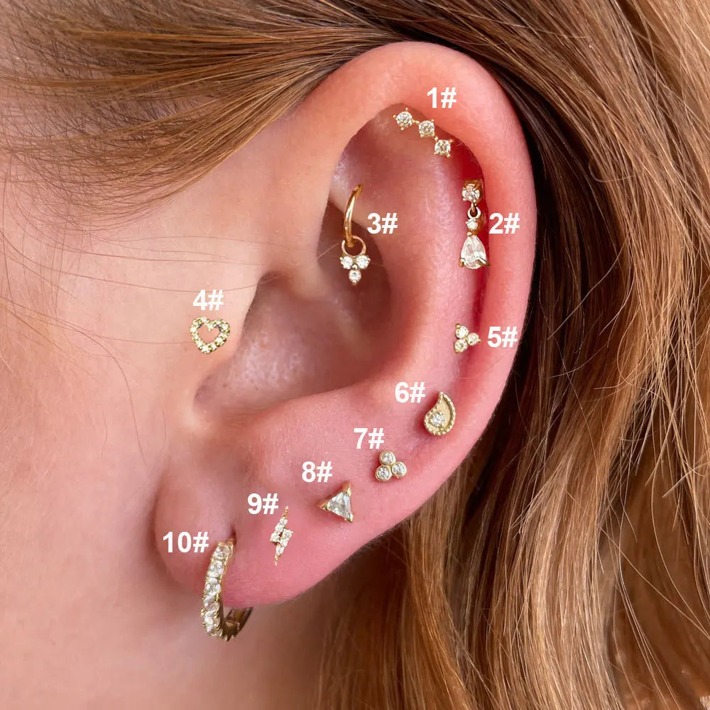 Helix-Piercing-Ohrring für Frauen, Tragus, Rook, Knorpelpiercing, Trend, Herz, Zirkonia, Tropfenohrring, Lobe, flacher durchbohrter Körperschmuck