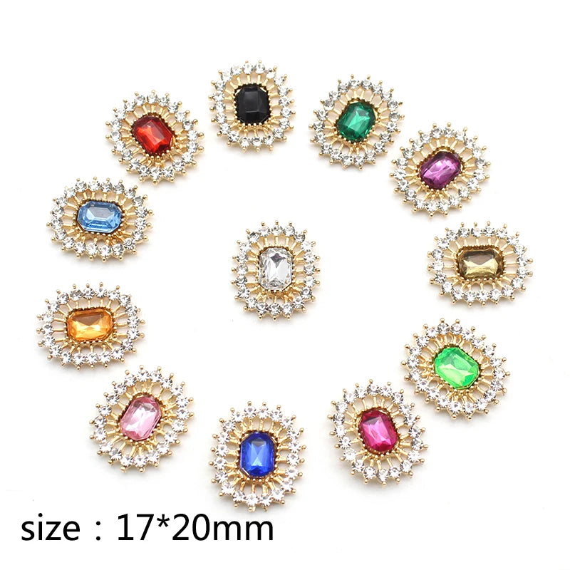 10 Stücke 17*20 MM Rechteckige Strass-Legierung Flache Unterseite Knöpfe DIY Handgefertigte Hochzeitskleid Schleife Kopfbedeckung Dekorative Accessoires