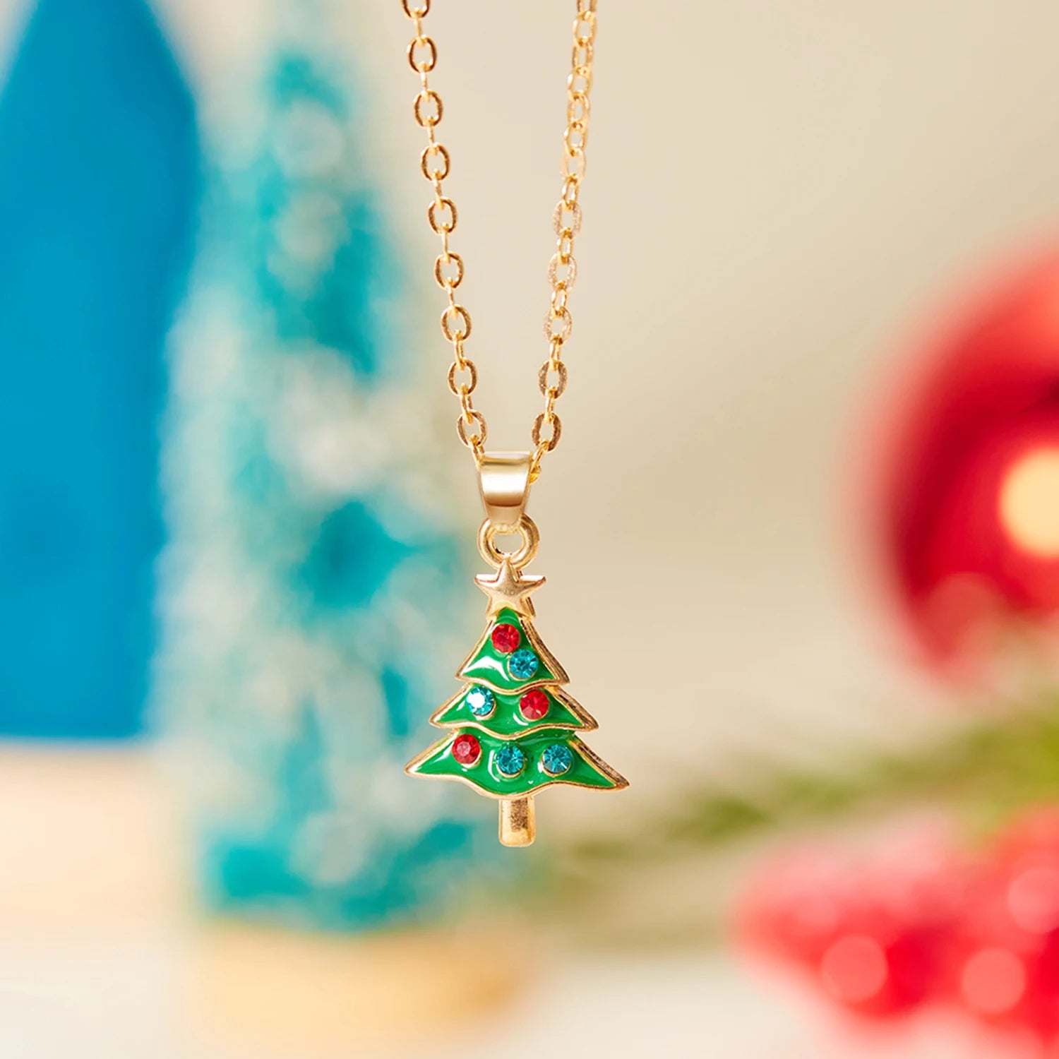 Mode Emaille Weihnachtsbaum Anhänger Halskette für Frauen Zarte Schneeflocke Glocke Halskette Weihnachten Wunsch Karte Schmuck Zubehör