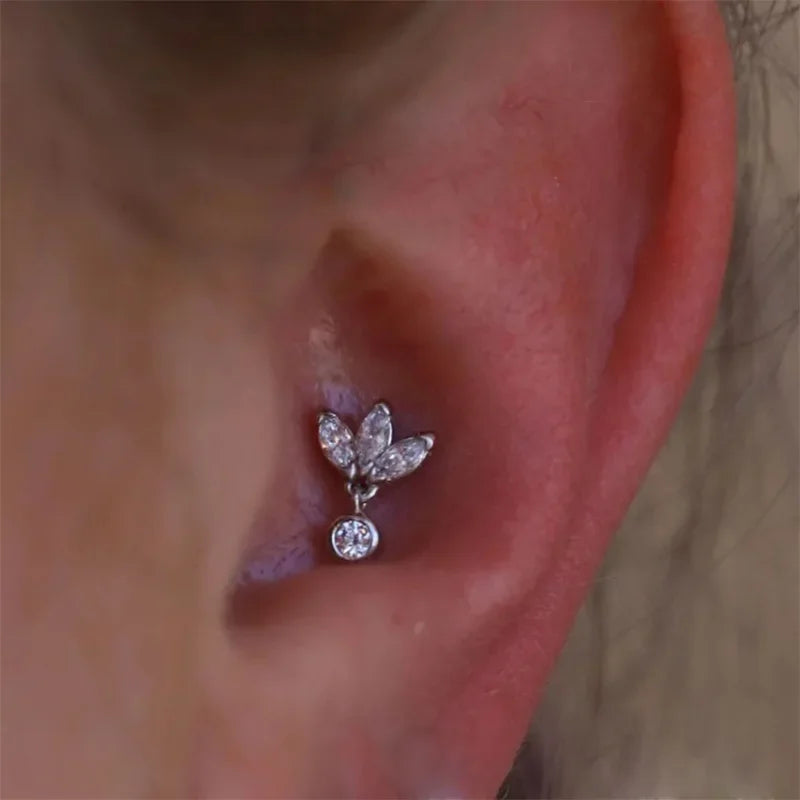 G23 Titan Ohrpiercing Anhänger Kette Ohrstecker mit CZ Top Labret Lippe Knorpel Unisex Ohrring Body Piercing Schmuck
