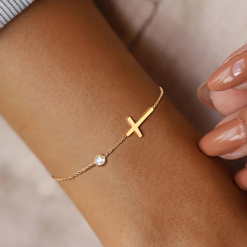 Ultradünnes Kettenglied-Kreuzarmband aus Edelstahl für Damen, verstellbare Glieder, gestapelte Kettenarmbänder