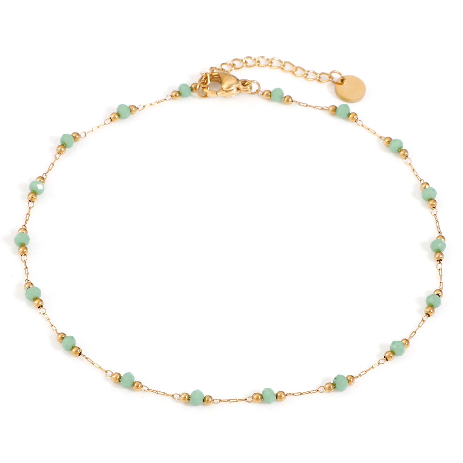 304 Edelstahl Fußkettchen Für Frauen Sommer Strand Fuß Show Schmuck Naturstein Perlen Gliederkette Fußkettchen 25cm lang, 1 Stück